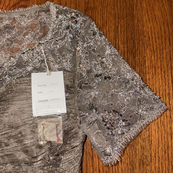 ALYCE Latte Beaded Chiffon Evening Gown – Size 20 - Picture 6 of 7